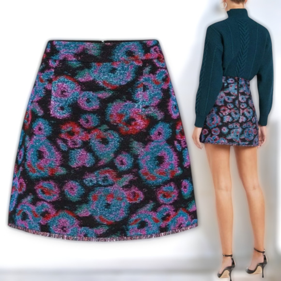 Rebecca Vallance Leila Metallic Floral Jacquard Mini Skirt Size 0 fits Small NWT - Picture 2 of 6